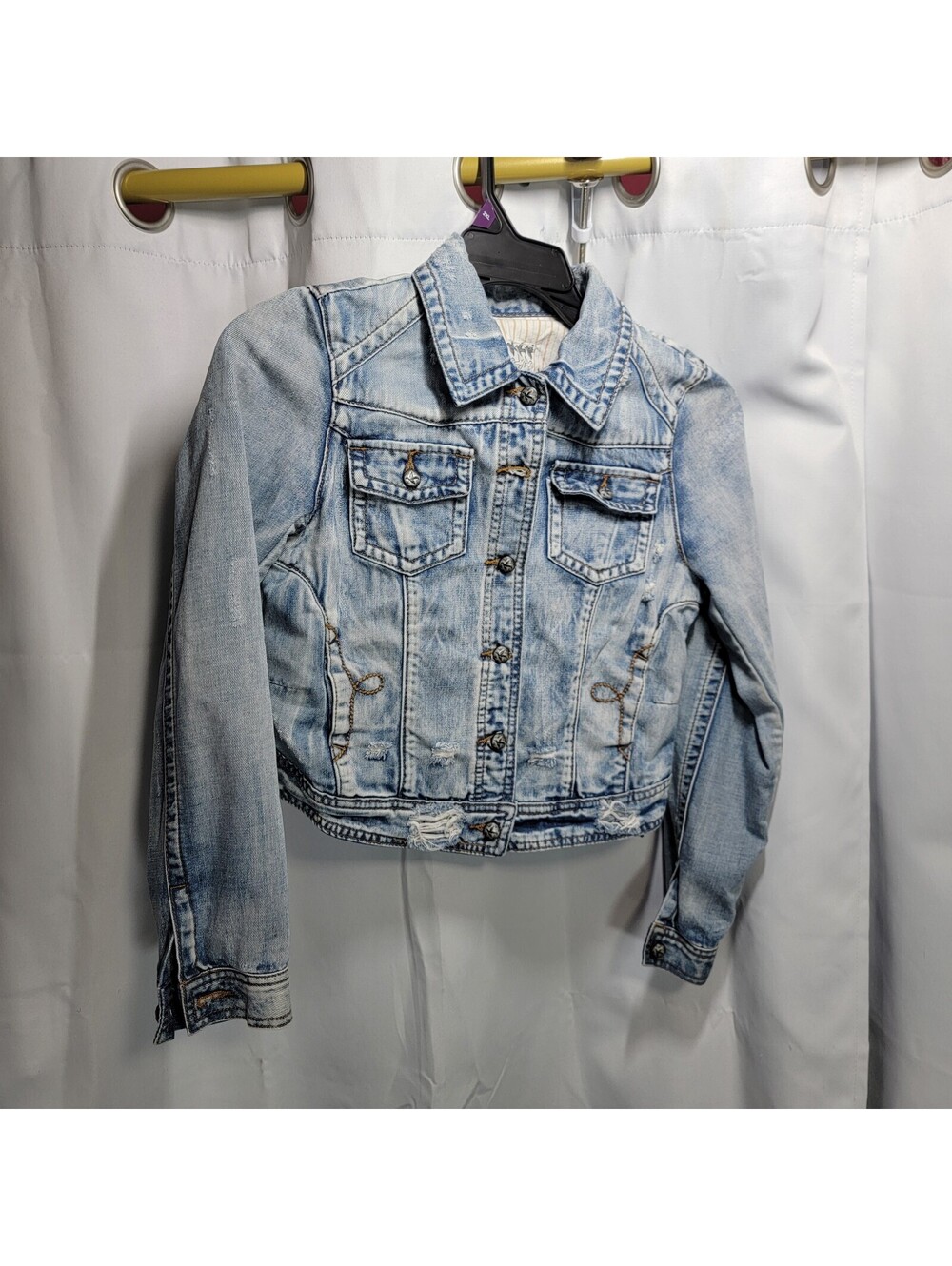 Others Follow Distressed Light Wash Denim Trucker Jacket Size Medium